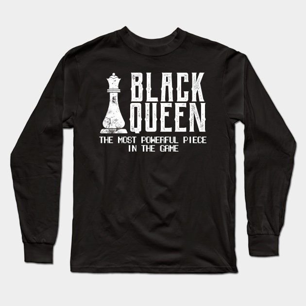 Black Queen Most Powerful Chess African American Gift Long Sleeve T-Shirt by threefngrs